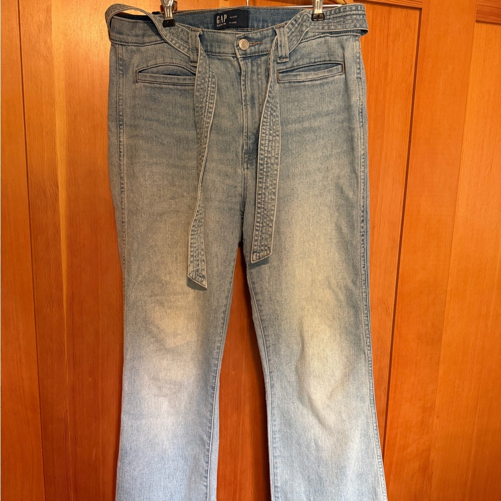 GAP Light Blue High-Rise Tie-Waist Flare Jeans